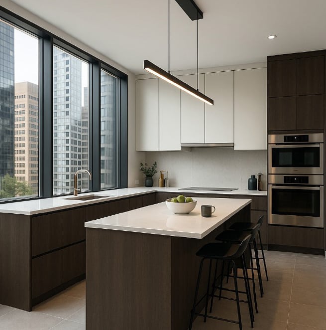Flat door style boasts comtemporary design